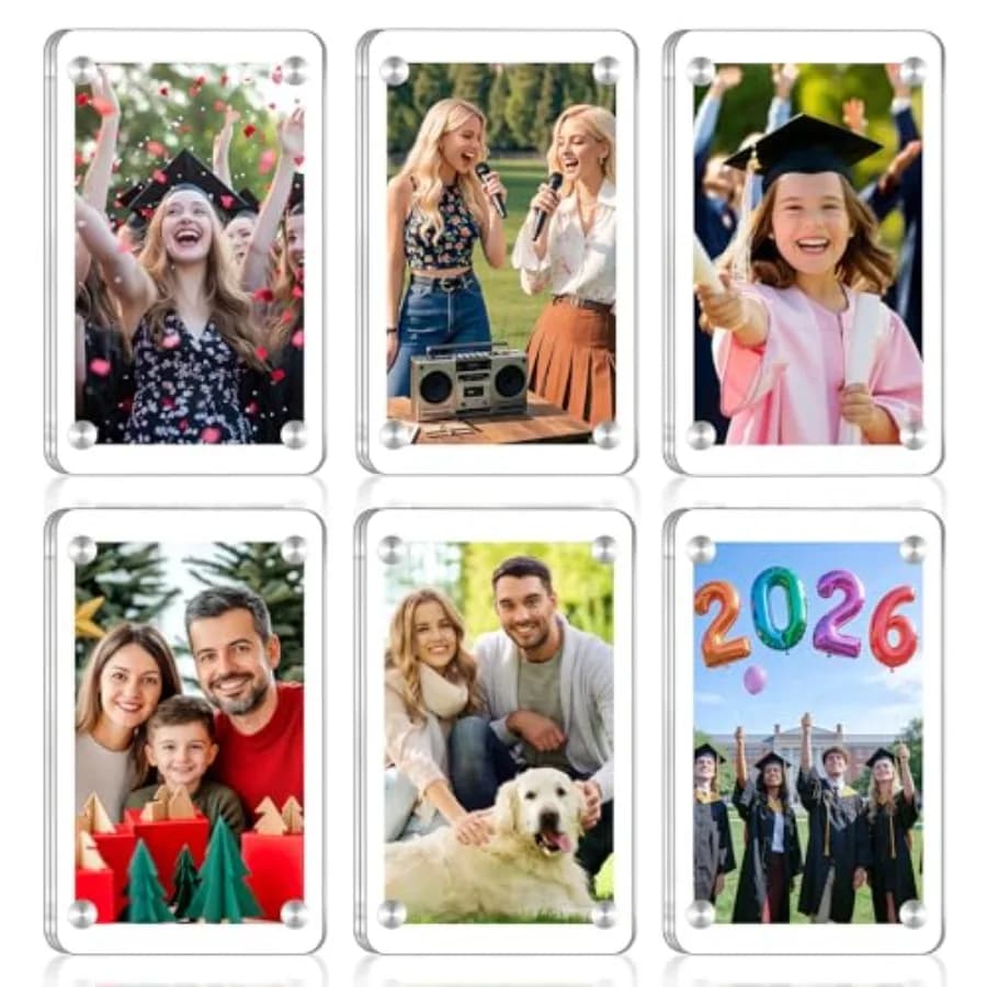 6 Pack Acrylic Fridge Magnetic Frame, 2.36 x 3.54 Inch Double Sided Photo Magnet Frames for Refrigerator, Clear Picture Display