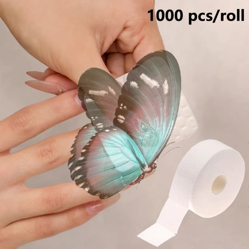 1000 Pezzi/Rotolo di Cotone Sottile per Rimozione Unghie, Salviette Monouso Senza Pelucchi per Rimozione Smalto Gel, Pad per Pulizia Nail Art