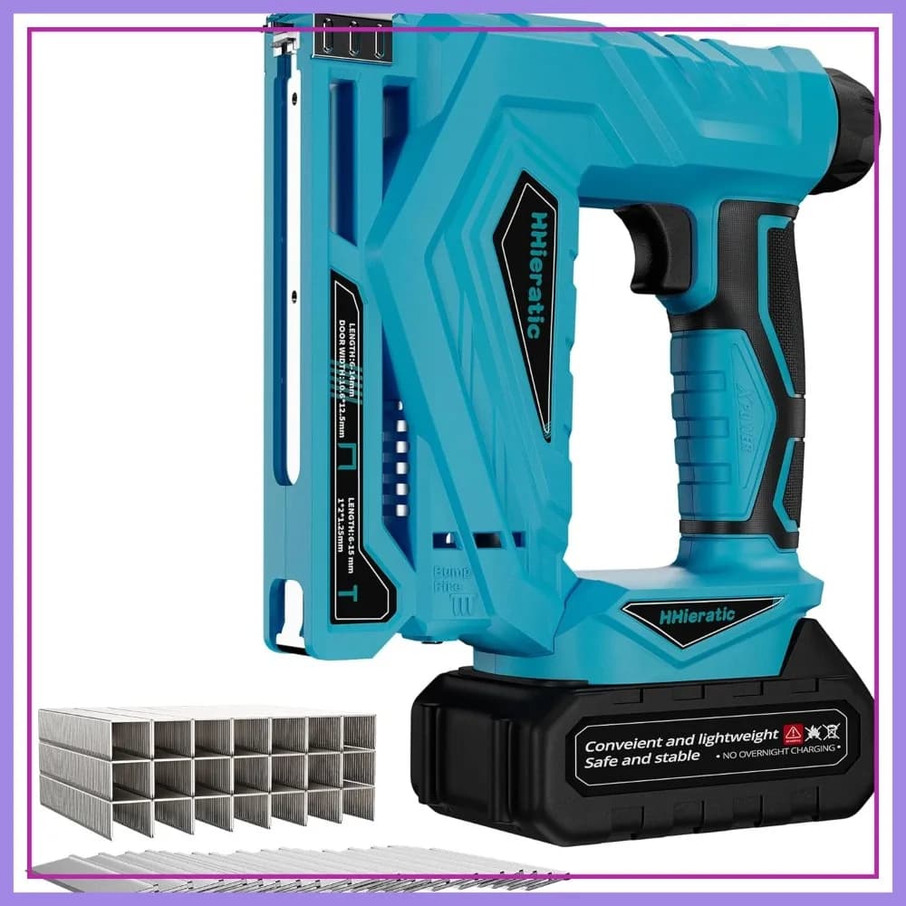 Chiodatrice e Graffatrice 2-in-1 a Batteria 18V, Pistola per Chiodi da 3/8'' con 2000 Chiodi, Potente e Alimentata a Batteria per Tappezzeria e Fai-da-te