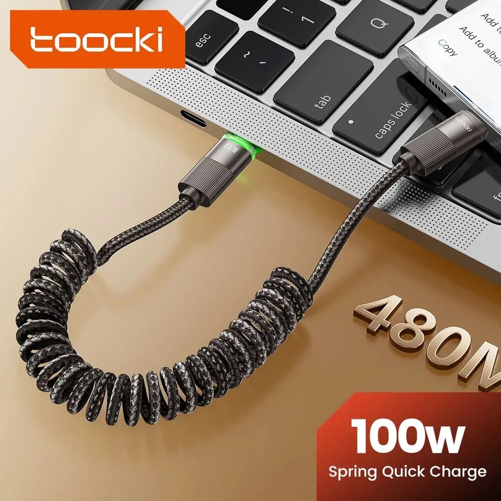 Toocki PD100W Cavo da tipo C a tipo C 5A Cavo di ricarica per auto a molla USB C a ricarica rapida per iPhone 15 Xiaomi 12 Samsung S23 MacBook