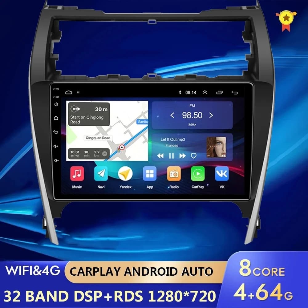 Autoradio Android 14 per Toyota Camry 7 XV 50 55 2012 2013 2014, Lettore Multimediale Video, Navigatore GPS BT, NO 2Din DVD