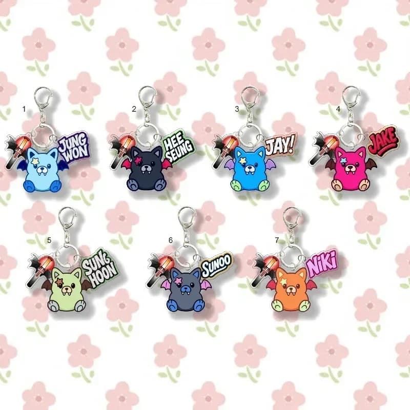 Q-version ENHYPENED Anime Cartoon Merch Linked Charm Chain Keychains Multi Hanging Ornaments Cute Backpack Handbag Decor Gifts