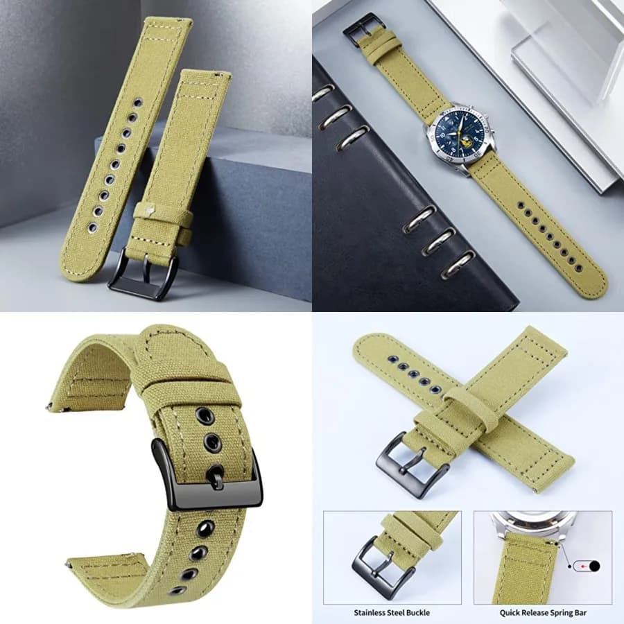 Cinturini per Orologi in Tela a Sgancio Rapido, Cinturini di Ricambio in Tessuto di Cotone per Uomo e Donna con Dettagli Argento/Nero