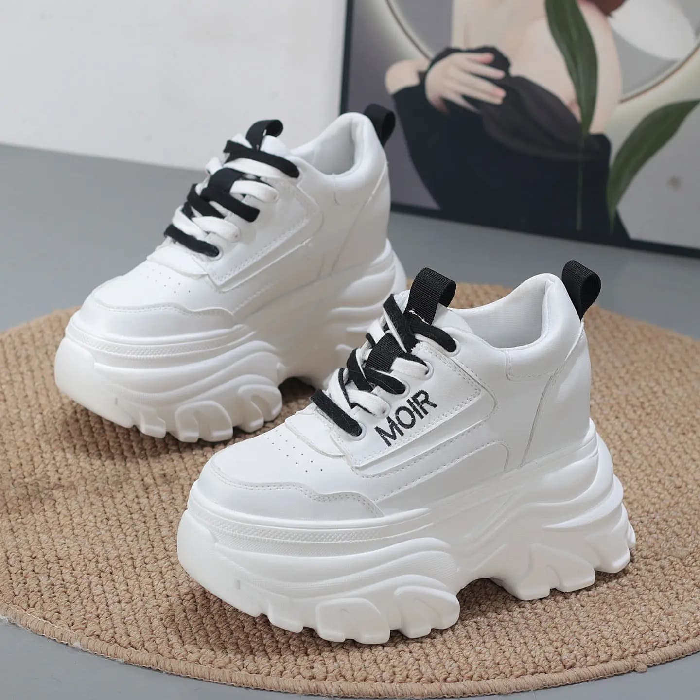 Scarpe Casual con Piattaforma Spessa 12cm per Donne di Bassa Statura - Sneakers Bianche alla Moda Comode con Suola Spessa per Primavera e Autunno