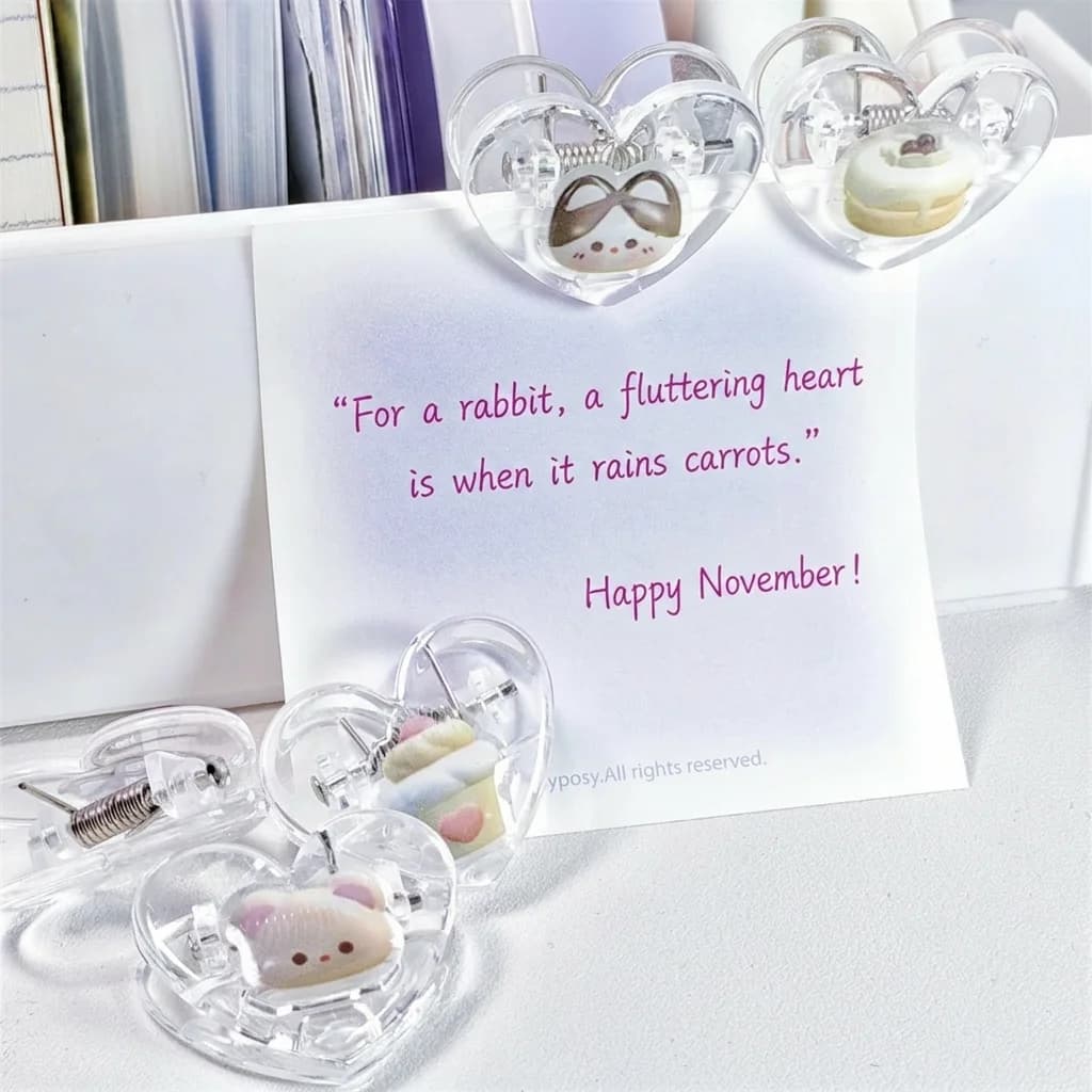 10pcs Transparent Heart Shaped Acrylic Note Holder Clips Cute Clips For Fixing Test Papers Storing Female Students Sticky Notes