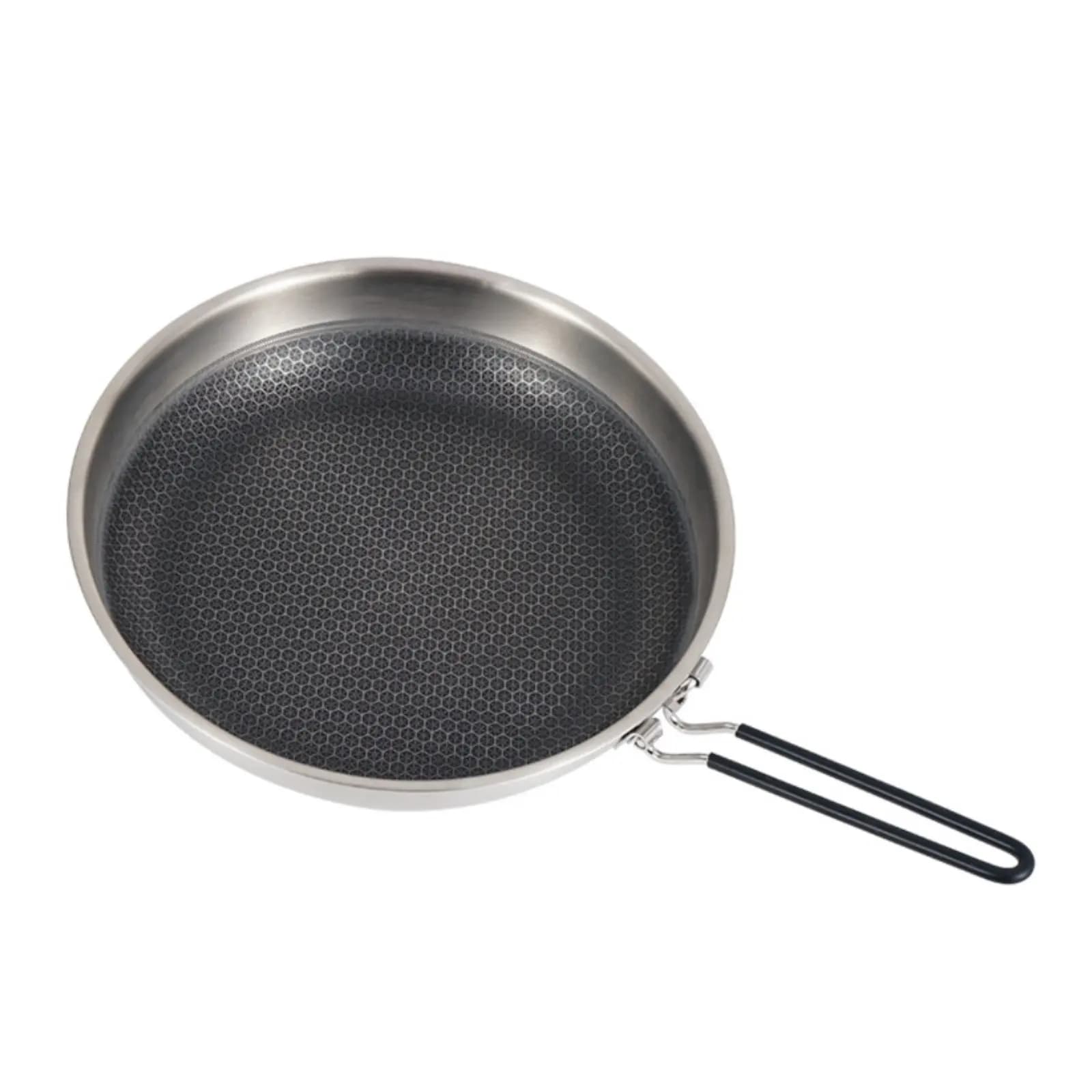 Padella Antiaderente in Acciaio Inox 304, Fondo Esagonale, Wok Pieghevole, per Campeggio, Barbecue, Induzione
