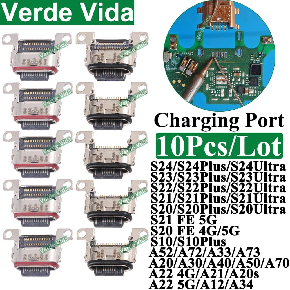 VerdaVida 10 pcs Original USB Charging Door Connector for Samsung S23 S22 Plus S24 Ultra S21FE A52 A33