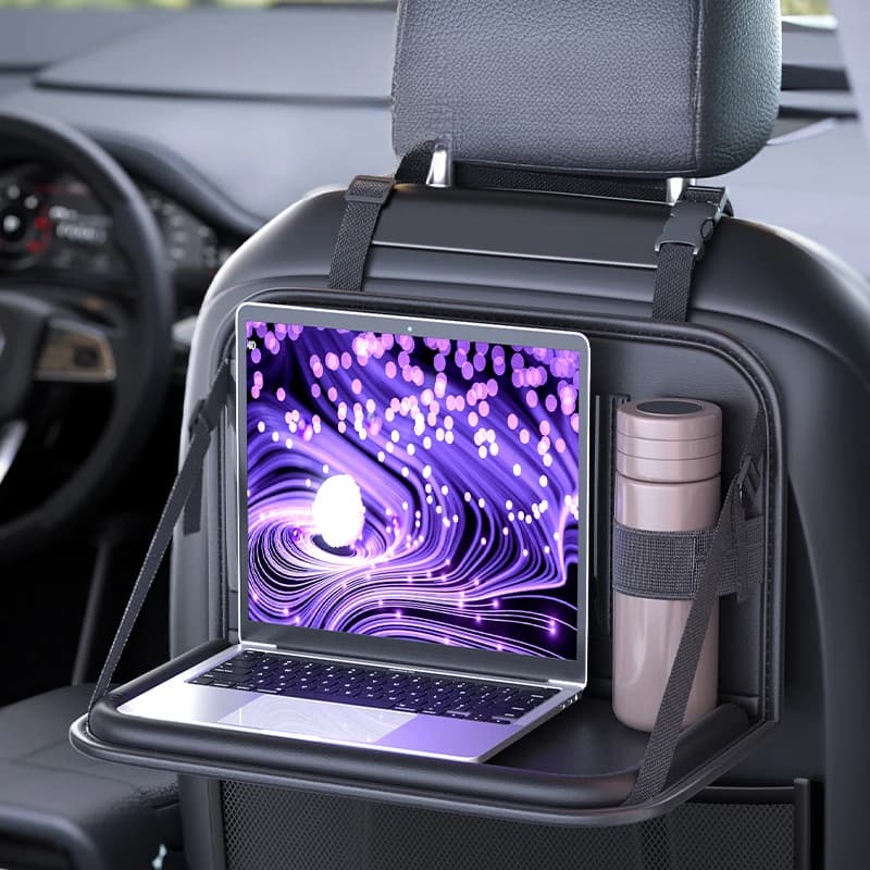 Car Seat Back Organizer PU Leather Folding Table Tray Head for Auto Back Seat Wallet Universal pockets for phone for back seat