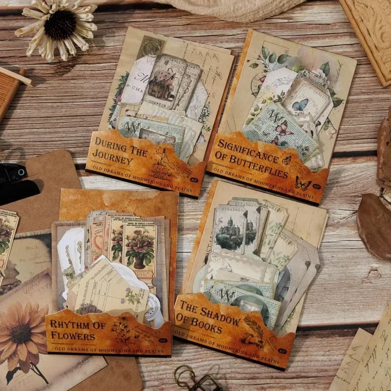 40pcs pack Mountain Wild Old Dreams Series American Vintage Handbook Stickers Material Pack Decoration Collage 181*117mm