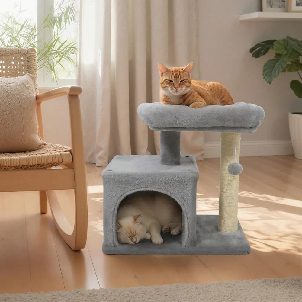Albero per Gatti da 19,5'' con Ampia Cuccia Imbottita in Peluche e Tiragraffi