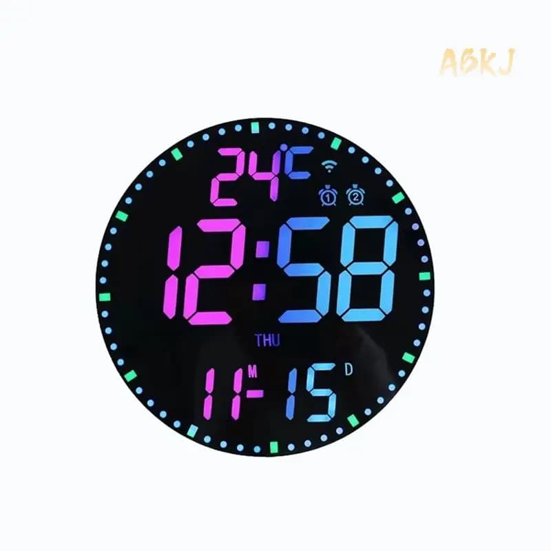 ABKJ-Digital Electronic Clock and Calendar - Colorful Smart Wall Clock for Living Room, Model B