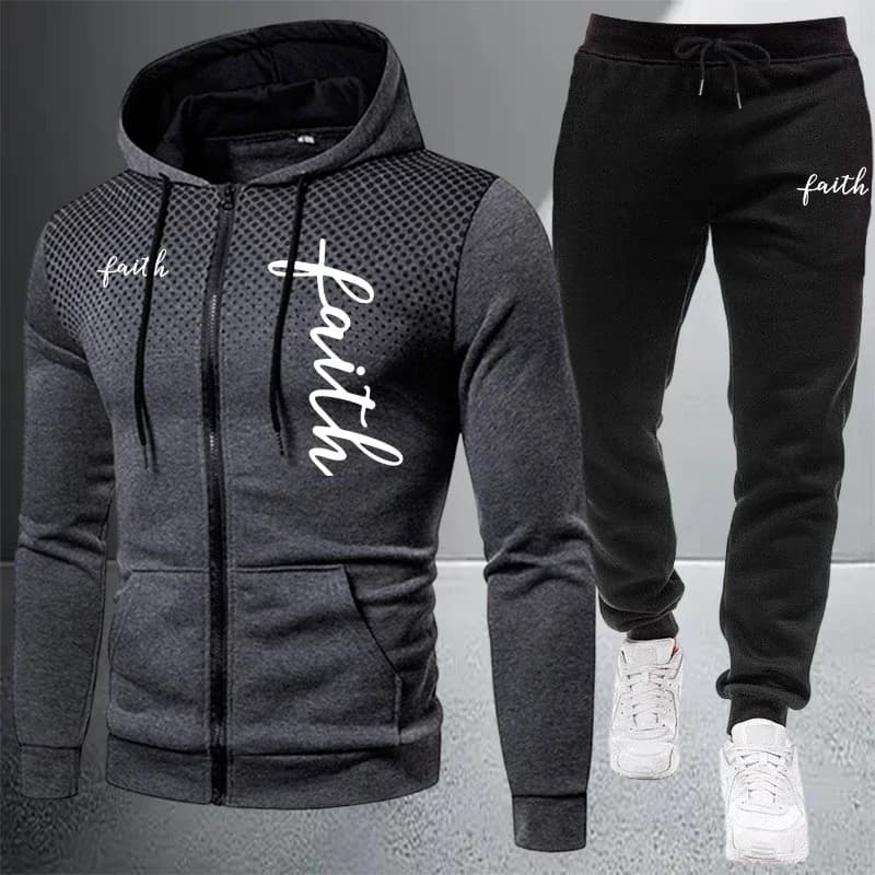 2026 Men's Tracksuit Casual Zip Jacket Hooded Sweatshirts Coat Outdoors Sports Jogging Clothing Autumn Winter Single Tops Pants