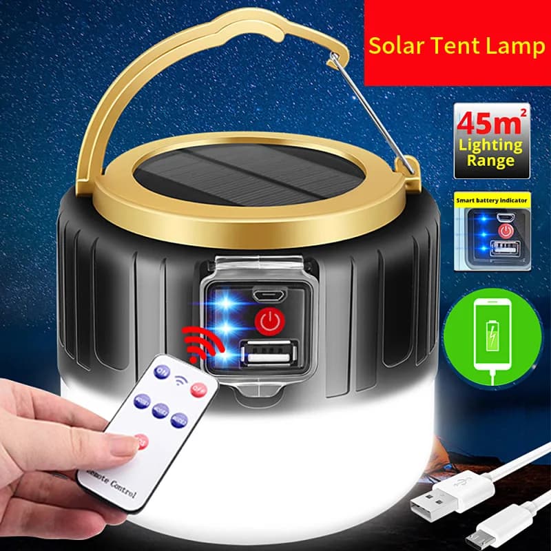 Lampada da campeggio a LED solare da 280 Watt, ricaricabile tramite USB, per tenda da esterno, lanterna portatile, luci di emergenza per barbecue ed escursioni