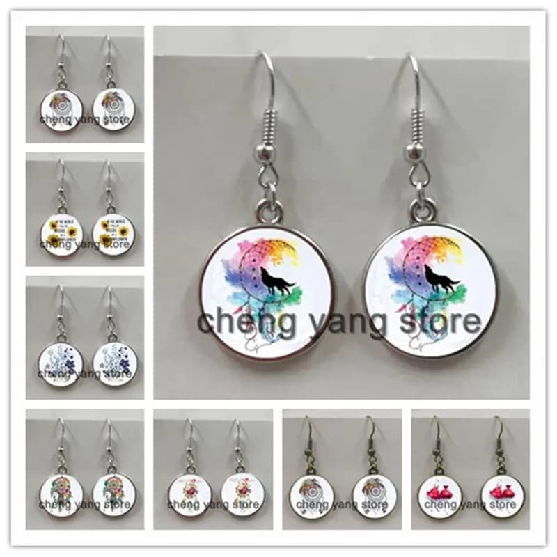 Fashionable Simple Fantasy Feather Lady's Dream Catcher Glass Earrings Colorful Feather Earrings Pendant Accessories Gift