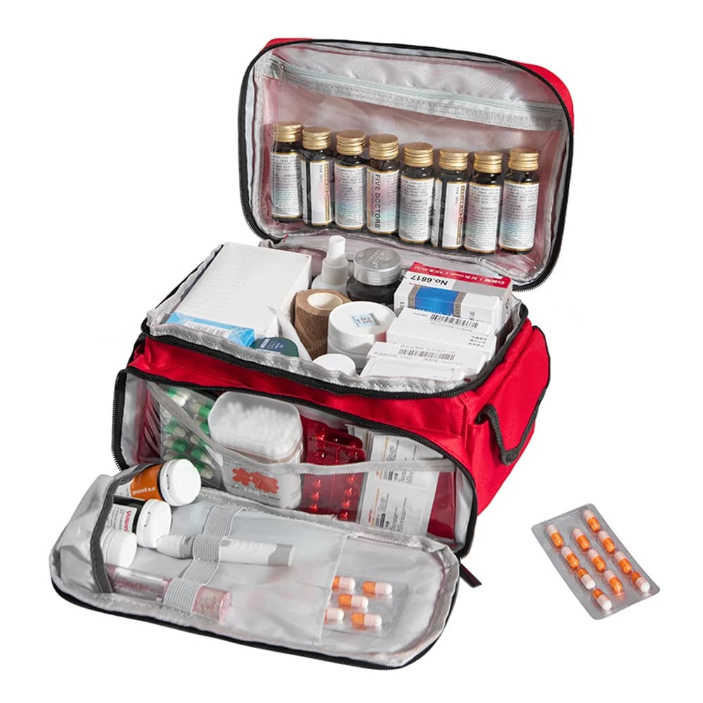 Portable Medical Organizer - Compact First Aid Kit Bag for Home, Car & Travel | Waterproof Medicine Storage with Zipper Pockets