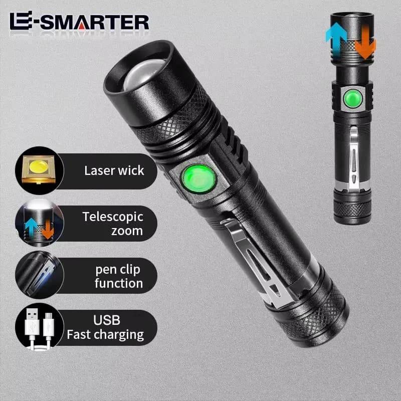 USB Linterna LED Torch Lantern Power Tips Rechargeable Bike Light 18650