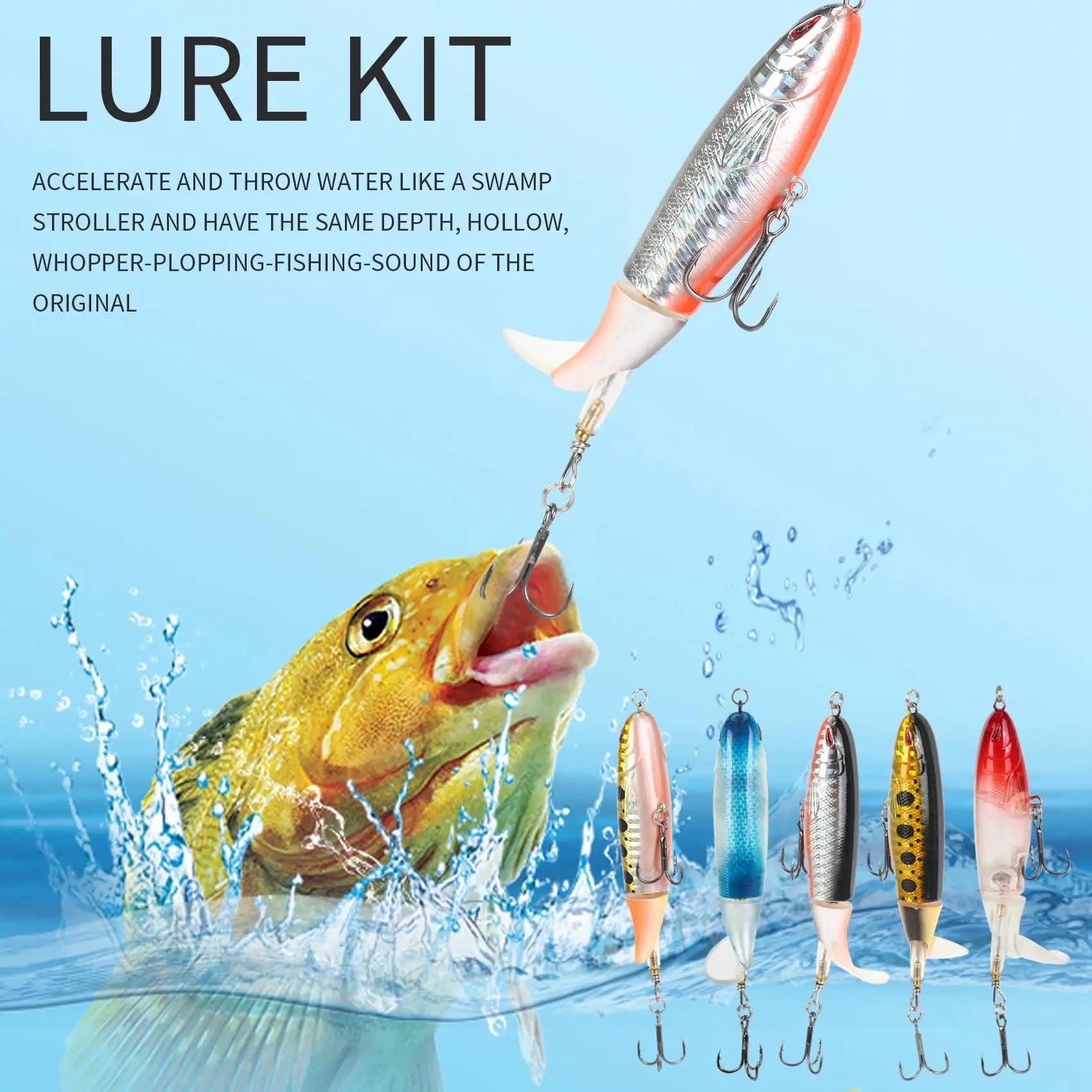 ABYB 6 Pz with Box 100 Mm 13G Floating Popper Recalling Artificial Fishing Esca Dura Wobbler Coda Rotating Fishing Equipment