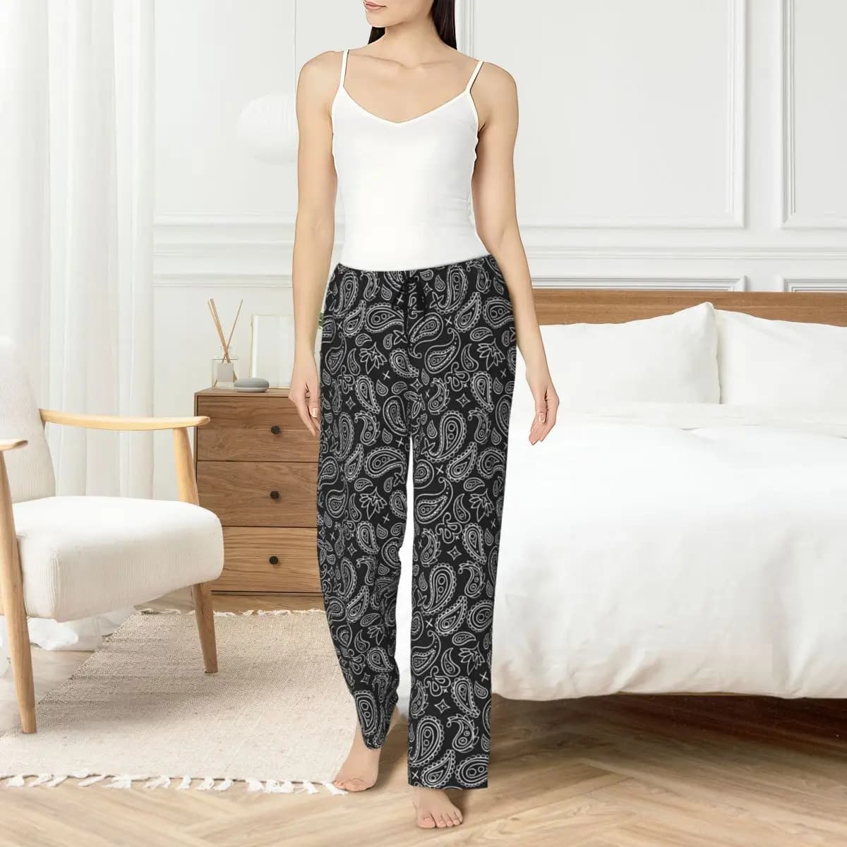 Custom Printed Paisley Pajama Pants Women's Floral Pattern Sleep Sleepwear Bottoms with Pockets