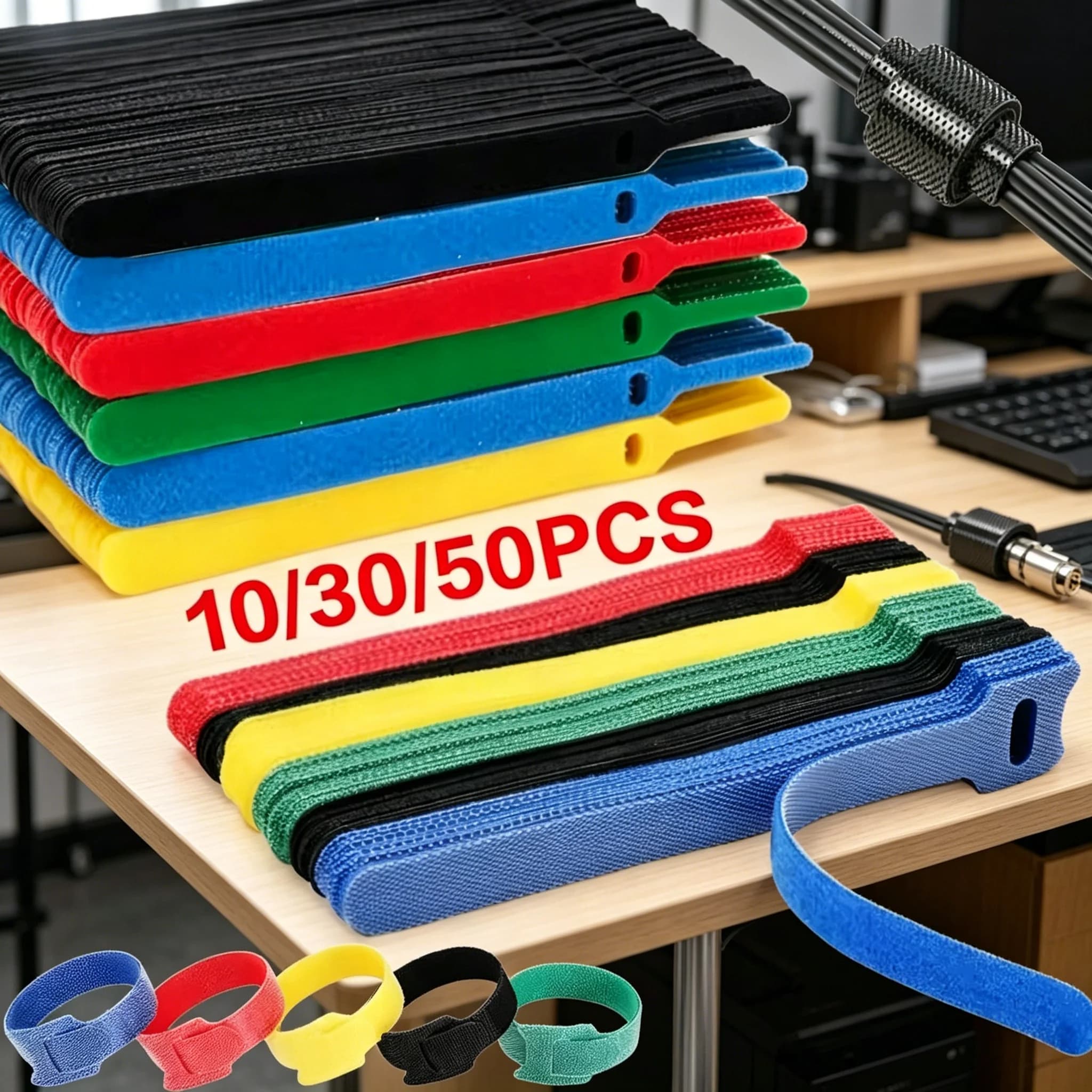 10/30/50Pcs Cable Organizer Wire Winder Management Reusable Cable Ties Hook and Loop Tape Cord Protector Phone Accessories