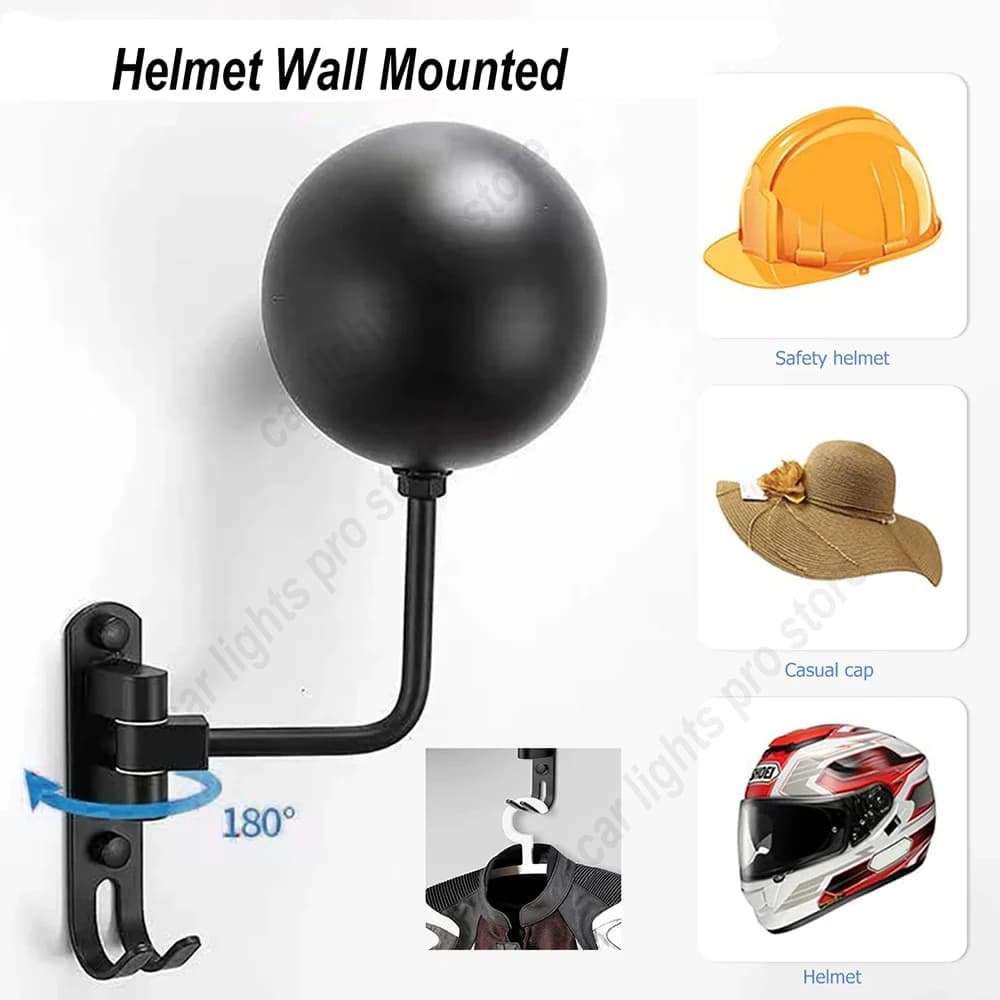 Casco da moto supporto a parete cappotto cappelli espositore rotazione 180 ° portachiavi borsa Caps giacca appendiabiti