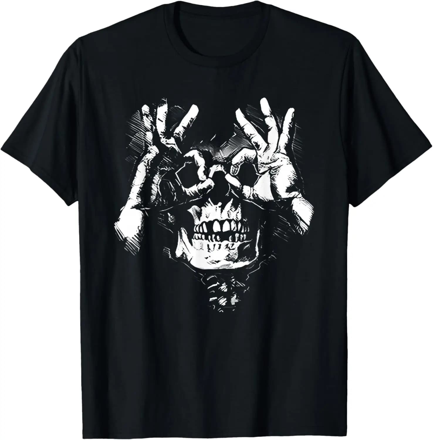 Skull With Ok Pattern Graphic T-Shirt 100% Cotton Trendy Y2K Short-Sleeve Tee-Soft, Quick-Drying, Moisture-Wicking; Ideal Sports