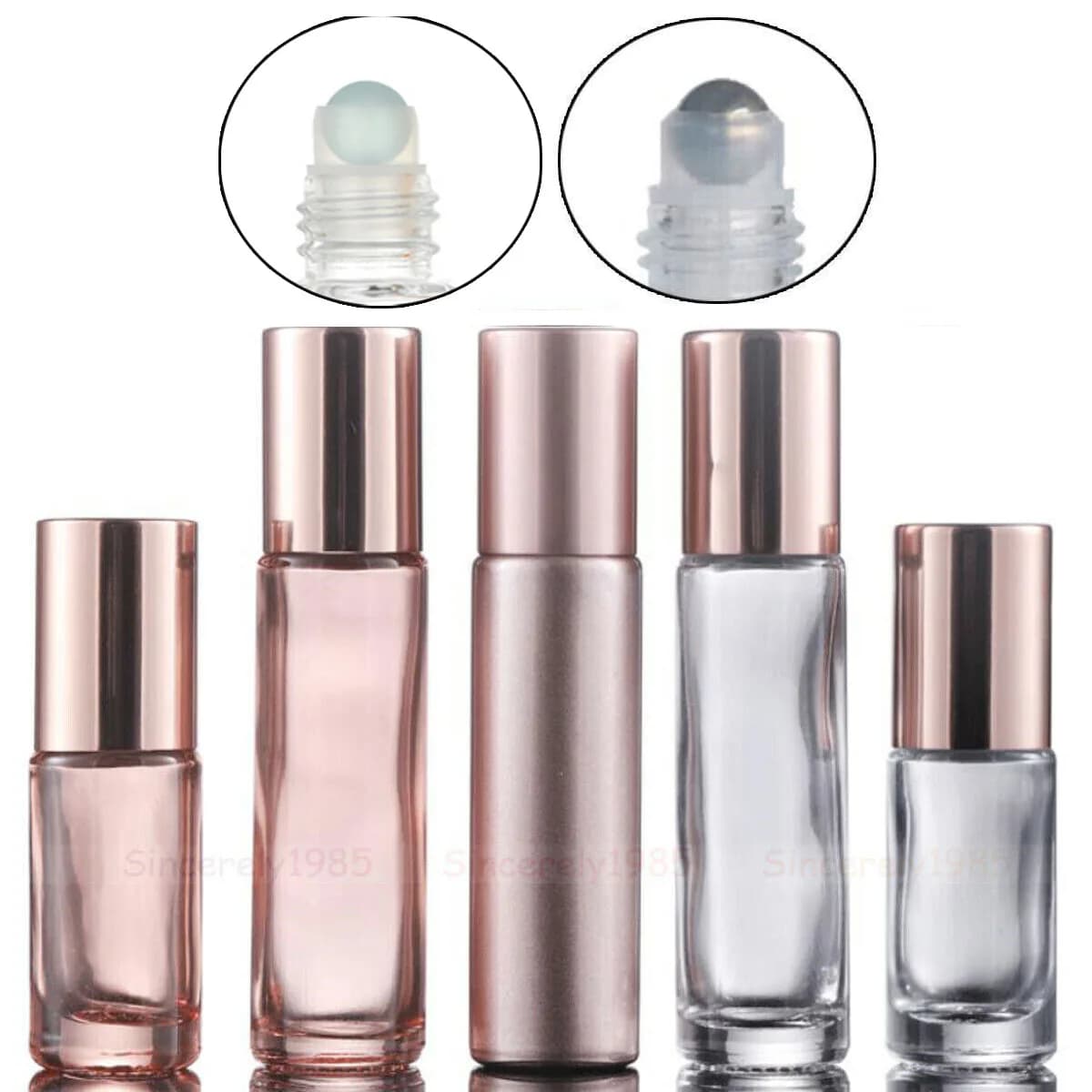 1x 10X 20X 5ml 10ml Pink Color Thick Glass Roll On Essential Oil Empty Perfume Bottle Roller Ball Bottle For Travel Rose Gold