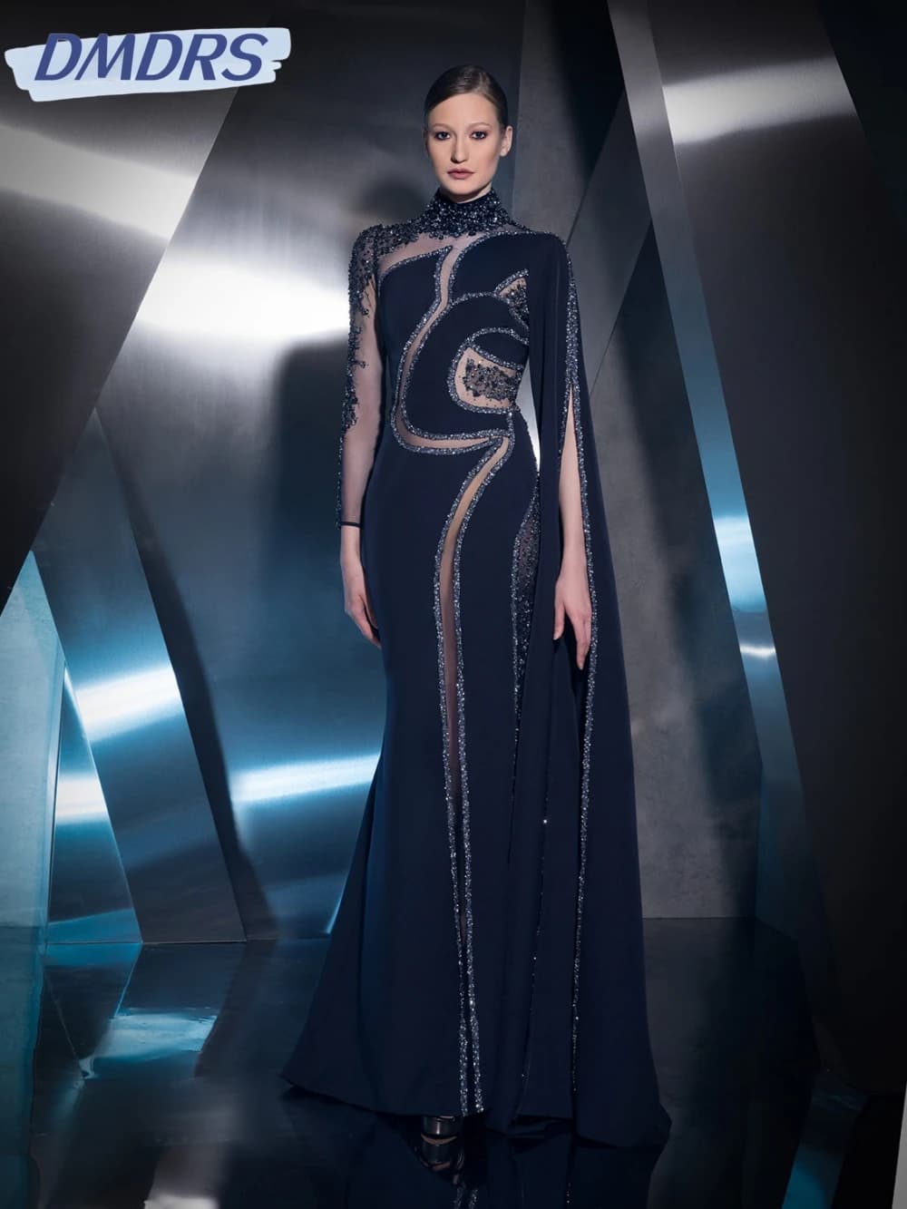 Abito da sera lungo a sirena in raso con perline scintillanti Abito da cerimonia nuziale elegante con collo alto 2026 Abiti da ballo eleganti personalizzati