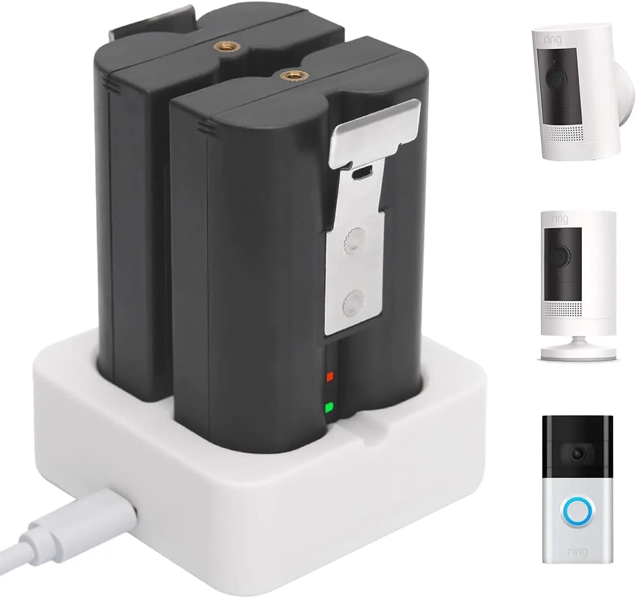 Confezione da 2 batterie ricaricabili da 6040 mAh con base di ricarica per videocitofoni e telecamere di sicurezza
