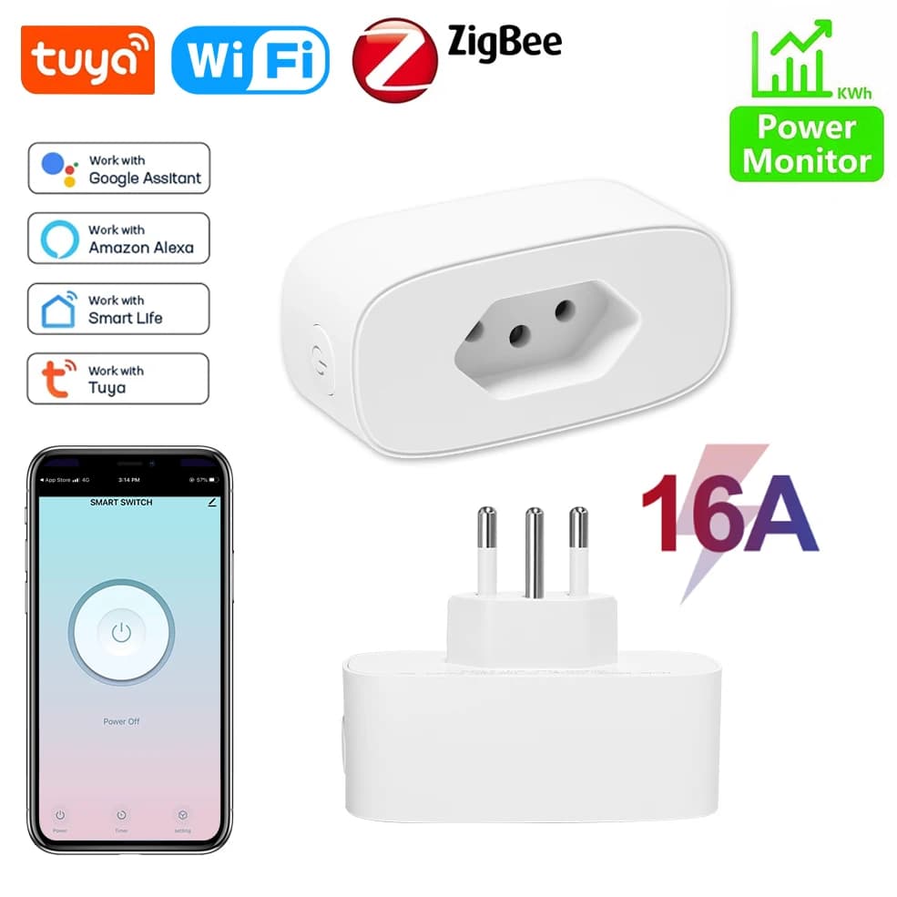 Presa Intelligente Tuya Wifi Brasile 16A, Presa Zigbee per Domotica, Compatibile con Alexa e Google