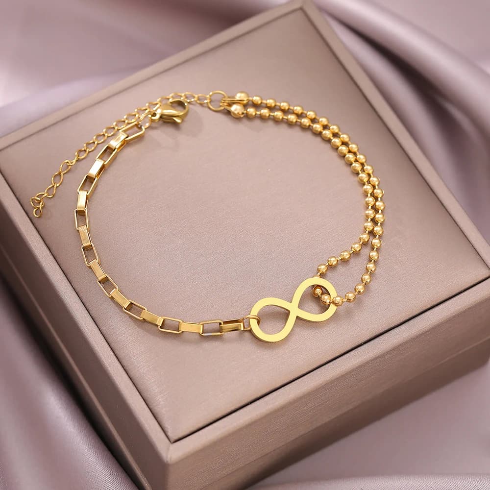 Braccialetti in acciaio inossidabile Simbolo dell'infinito Unico impilato Catena di perline Tendenza Bracciale di moda squisito per regalo di gioielli da donna
