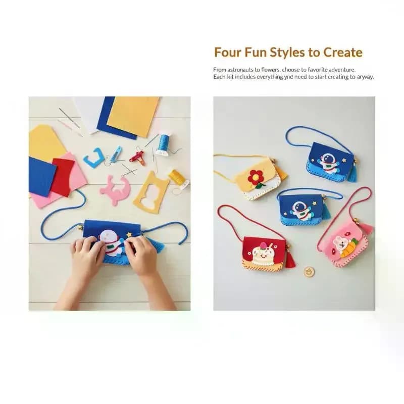 Kit Fai-da-Te per Realizzare Borse in Feltro per Bambini, Progetti Artistici di Cucito, Borsa a Tracolla Artigianale per Regalo dell'Asilo