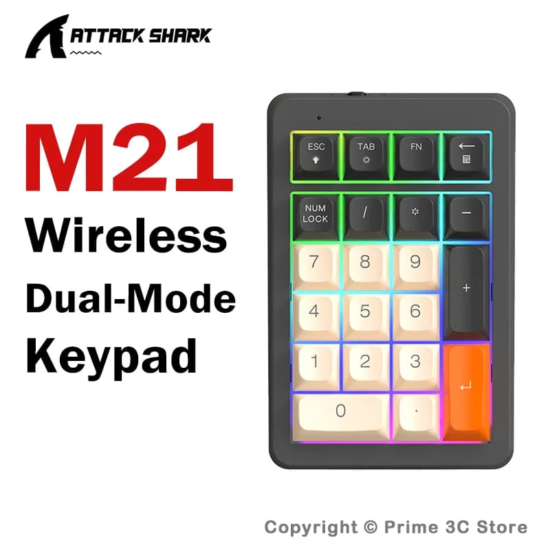 FREEWOLF M21 Bluetooth Wireless Numeric Keypad 21 Keys RGB Backlit USB-C Rechargeable 950mAh Numpad for Laptop PC