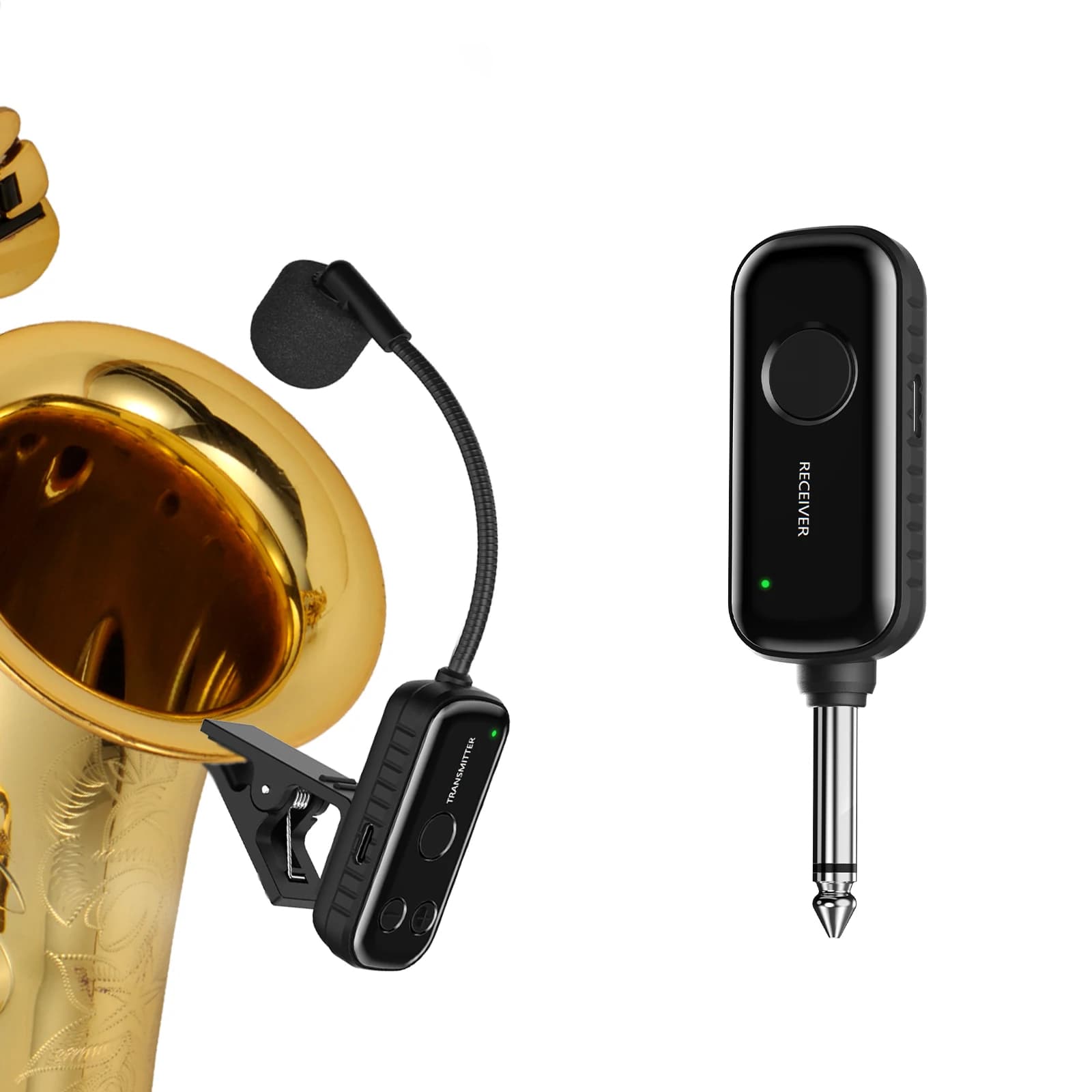 2.4G Wireless Saxophone Microphone, Clip-on Instrument Microphone Wireless Transmitter & Receiver for Saxophone, French Horn,