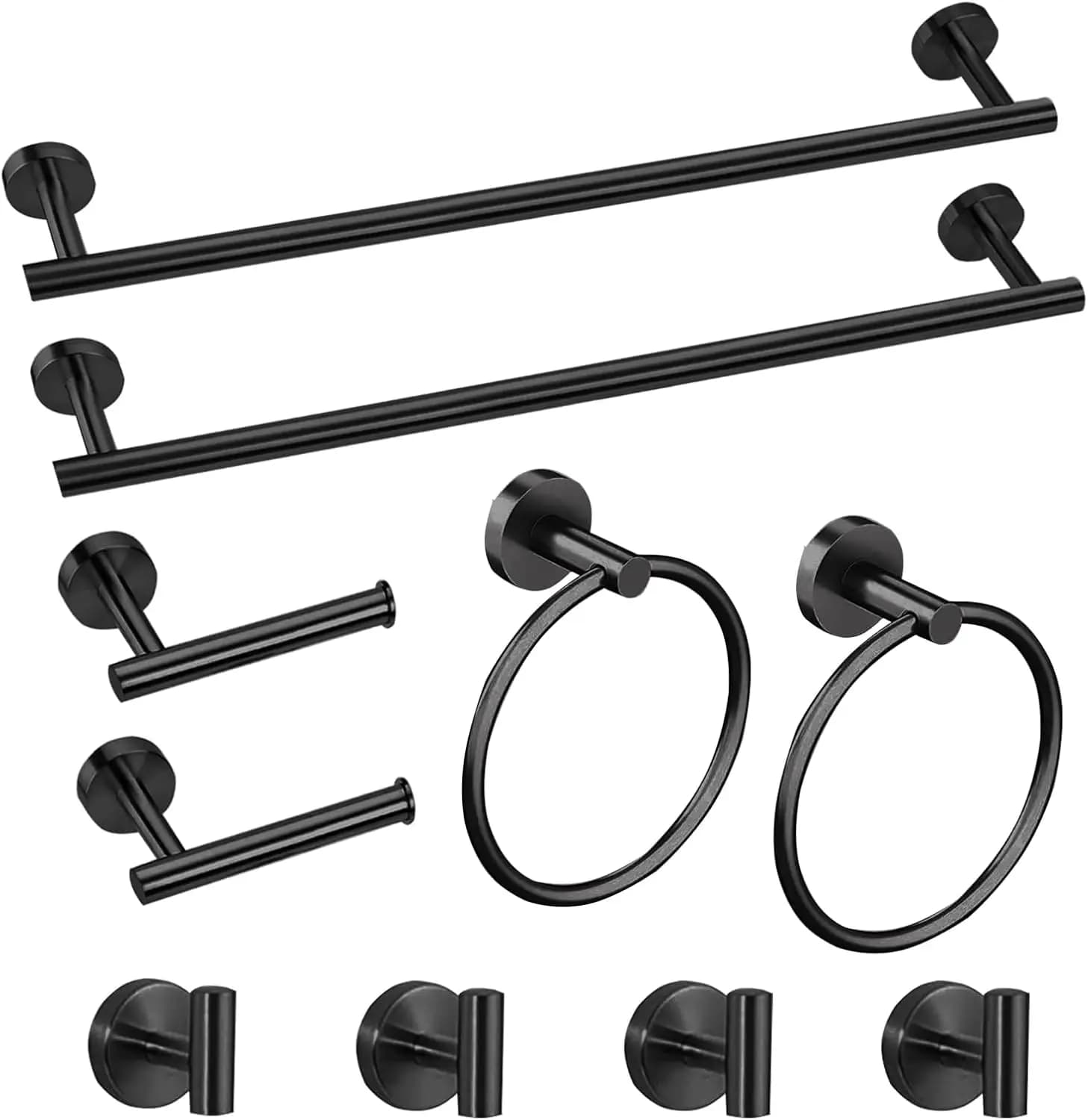 Set di Accessori per Bagno in Nero Opaco da 10 Pezzi con Portasciugamani da 16 Pollici, Anello Portasciugamani, Gancio per Accappatoio, Porta Carta Igienica da Parete