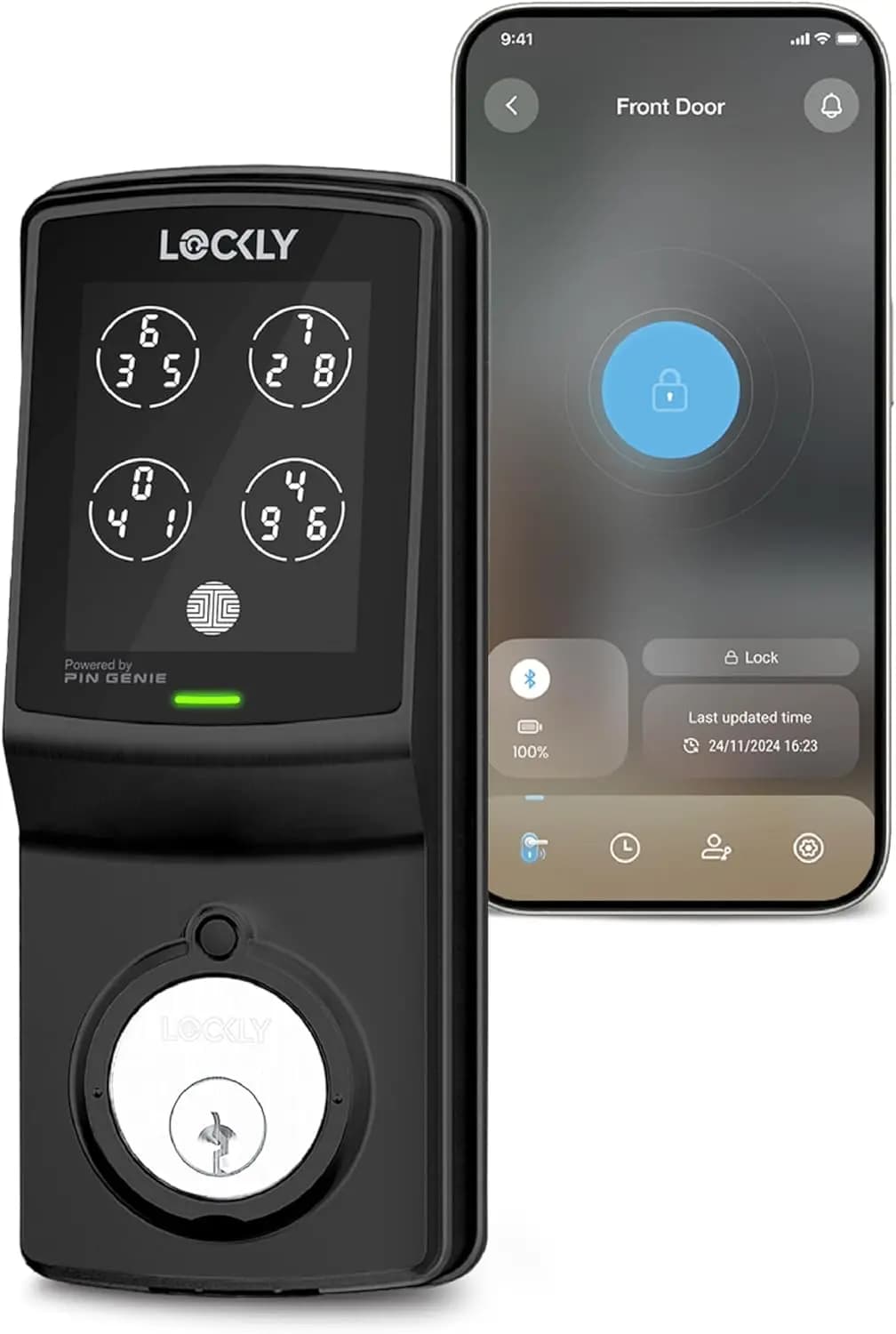 Serratura Intelligente con Tastiera PIN Genie, Bluetooth, Controllo Vocale e Chiusura Automatica per la Sicurezza della Porta d'Ingresso