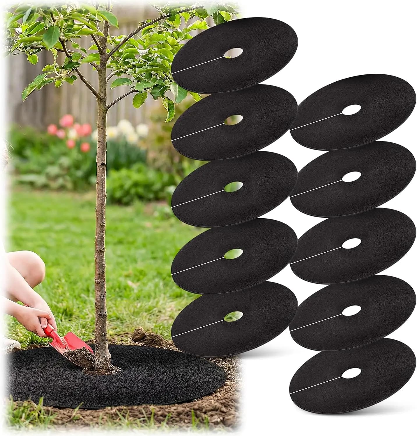Non-Woven Tree Mulch Ring,Plant Barrier Mat, Degradable Tree Protector for Invasive Growth Control, Root Protect Tools Cloth