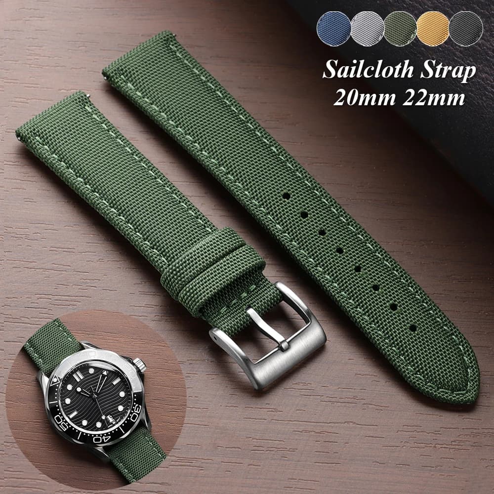 High Quality Sailing Canvas Watch Belt Two Sided Nylon Strap Waterproof Fabric Strap Quick Release Strap 20 mm 22 mm