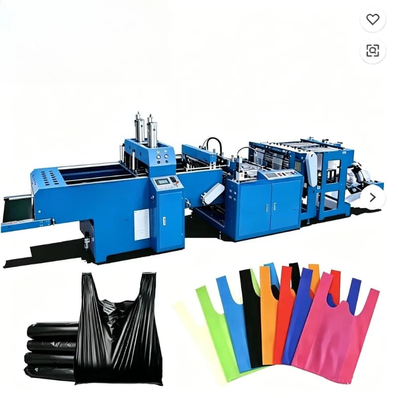 Super High Speed 500*2 Full Automatic Double Lines Hot Cutting Plastic Bag T-Shirt Bag Production Machine