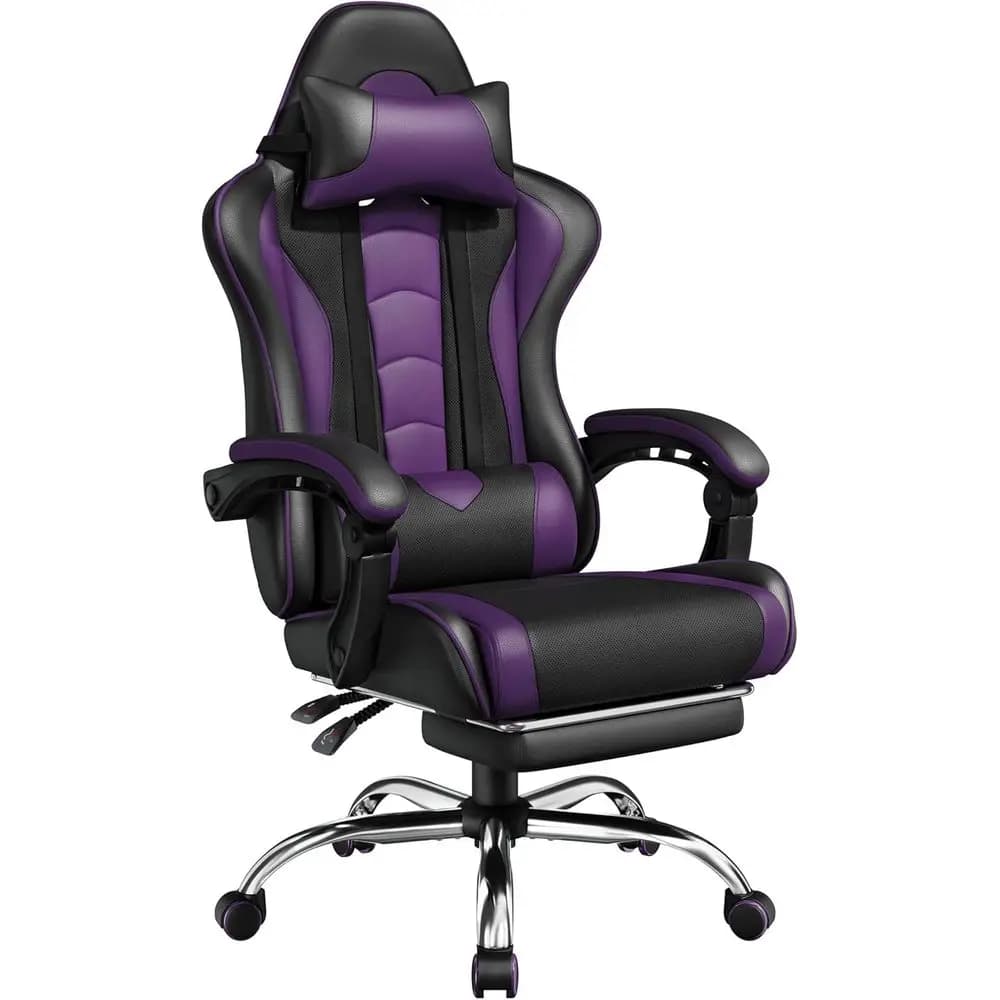 Sedia da Gaming Ergonomica con Massaggio, Supporto Lombare, Altezza Regolabile, Sedile Girevole - Nero/Viola