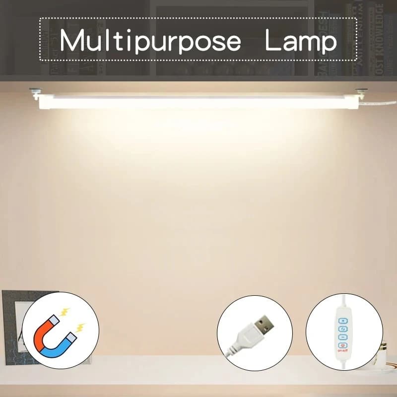Illuminazione a LED sotto l'armadio Lampada da lettura magnetica per dormitorio Luci da scrivania per studenti 5V Spina USB Studio 3 cambi di colore Cucina Camera da letto