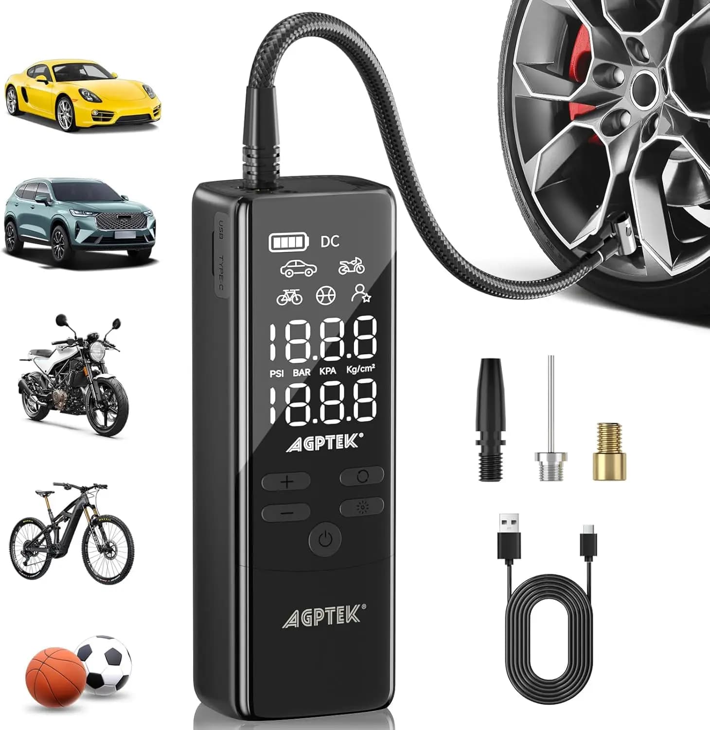 Portable Electric Air Pump for Pneumatic Inflator 150PSI with LCD Light and LED for Cars, Bicycles, Motorcycles, Balls