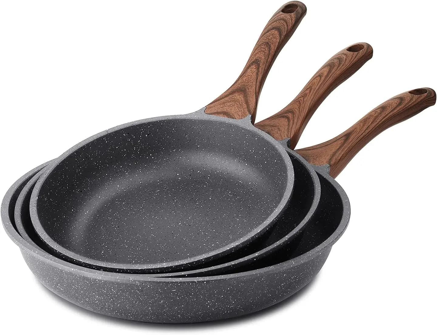 Set of Anti-stick pans with Swiss Granite Coating, PFOA-free Tasting Pots (9,5+11+12.5 Inches)