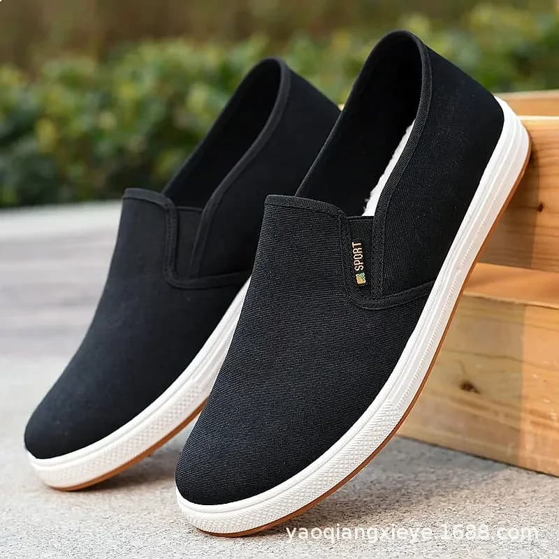Zapatos Hombre Men's Canvas Shoes Casual Sports Breathable Comfortable Slip On Lightweight Walking Sneakers Black