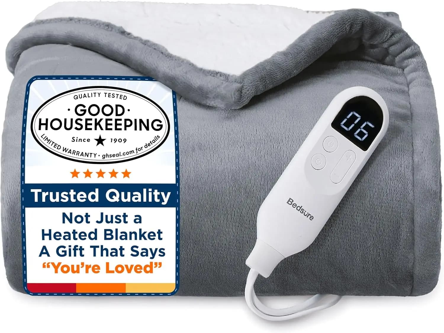 Coperta elettrica a riscaldamento rapido con 6 livelli di calore, 4 timer - Morbida flanella per regali accoglienti (50x60, grigio)