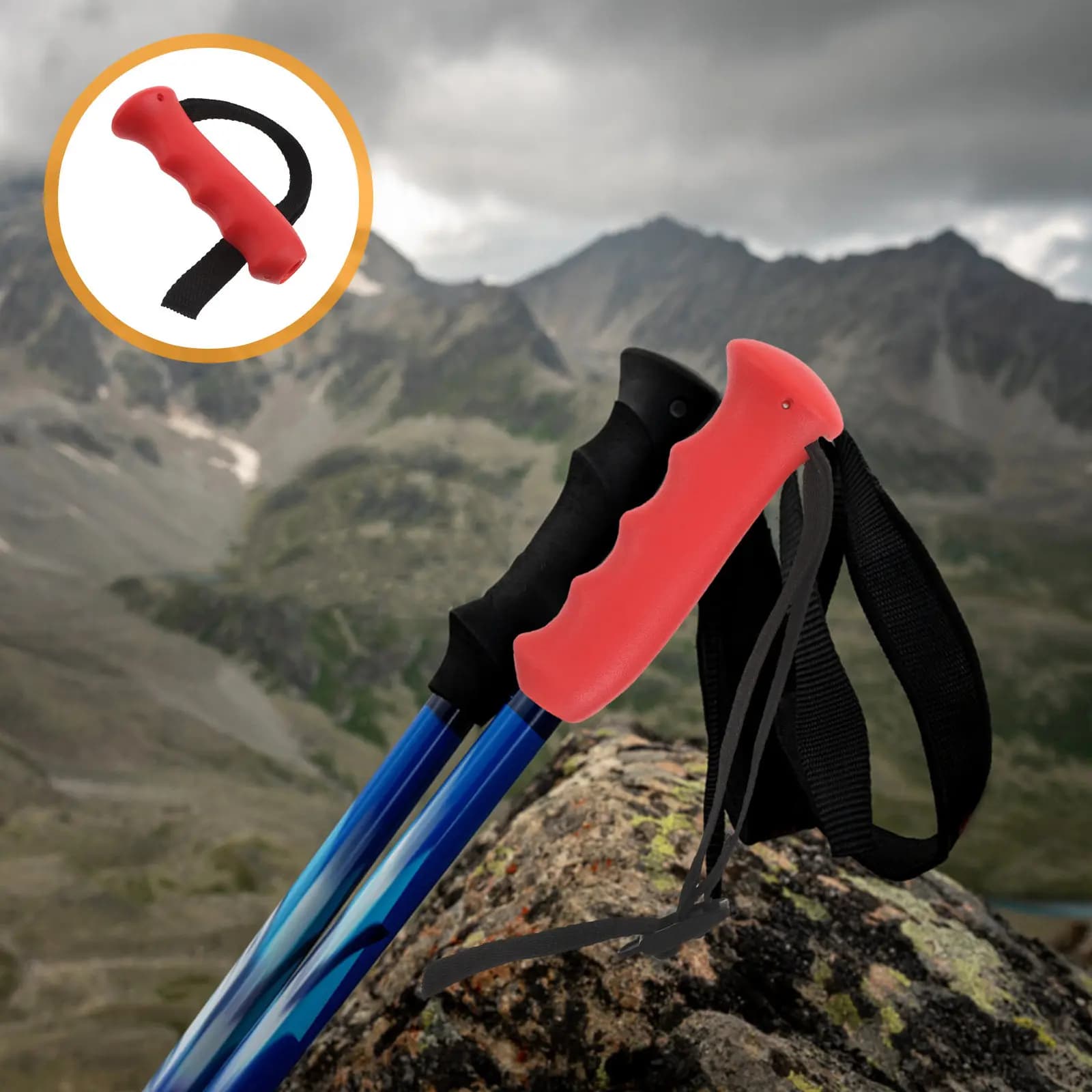 Red Cane Handle Replacement Grip Ergonomic Trekking Pole Handle Wrist Strap Walking Stick Hiking Outdoor Gear Cane Grip