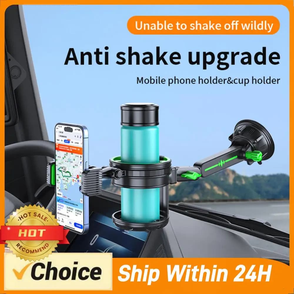 Supporto per tazza da auto 2 in 1 con ventosa a 360° ° Supporto Girevole per Telefono e Bevande con Ventosa per Auto