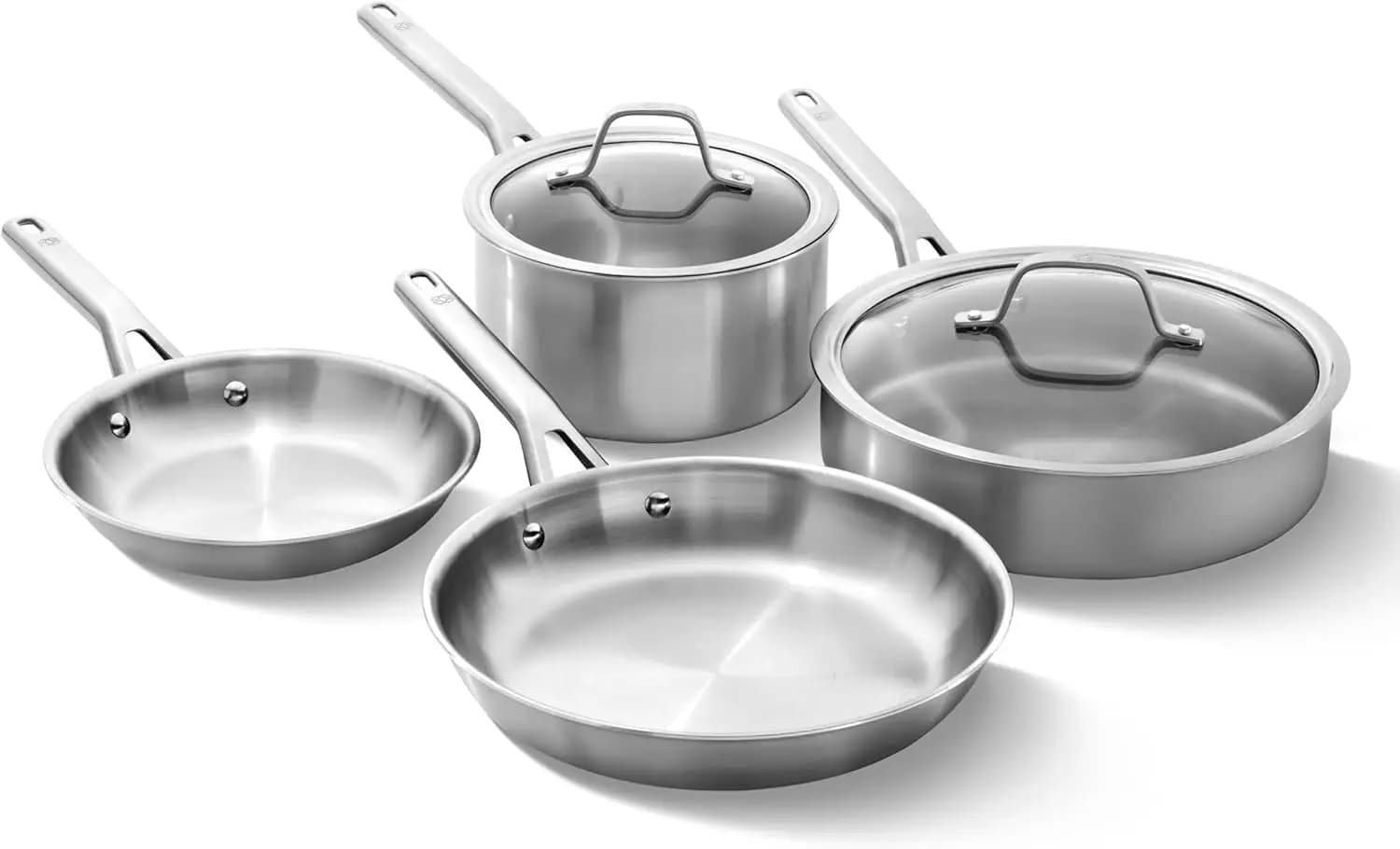 3 layer brushed stainless steel pots set with Turbo Heat technology, 6 pieces, includes pans, pots and kitchen utensils set, suitable for induction.
