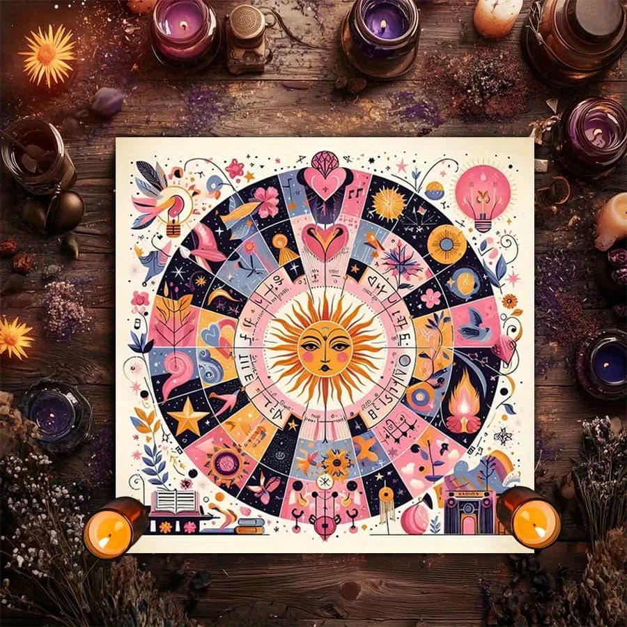 Tappetino da Altare Zodiacale Sun Wheel, Telo per Divinazione Astrologica, Tappetino per Lettura Carte Oracolo, per Rituali Wiccan