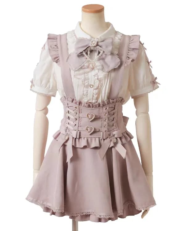 Cute Japanese Lolita Skirt with Detachable Lace Knot And Sleeve Poly Fiber Short Sleeve A-Line Dress for Girls