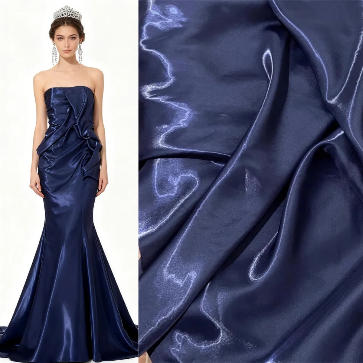 Tessuto in raso liquido lucido blu navy metallo cristallo seta cucito fai da te set di abbigliamento da donna tende per abbigliamento tessuti per la casa